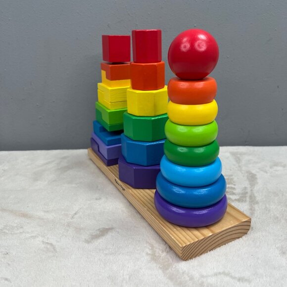 Melissa & Doug Geometric Stacker Wood Rainbow Stacking Shapes 2019 Missing 1 Pc - Picture 3 of 9